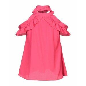 Boutique Moschino Pink Silk Top Cold Shoulder Front Tie Ruffle SZ 40 IT 6 US NWT